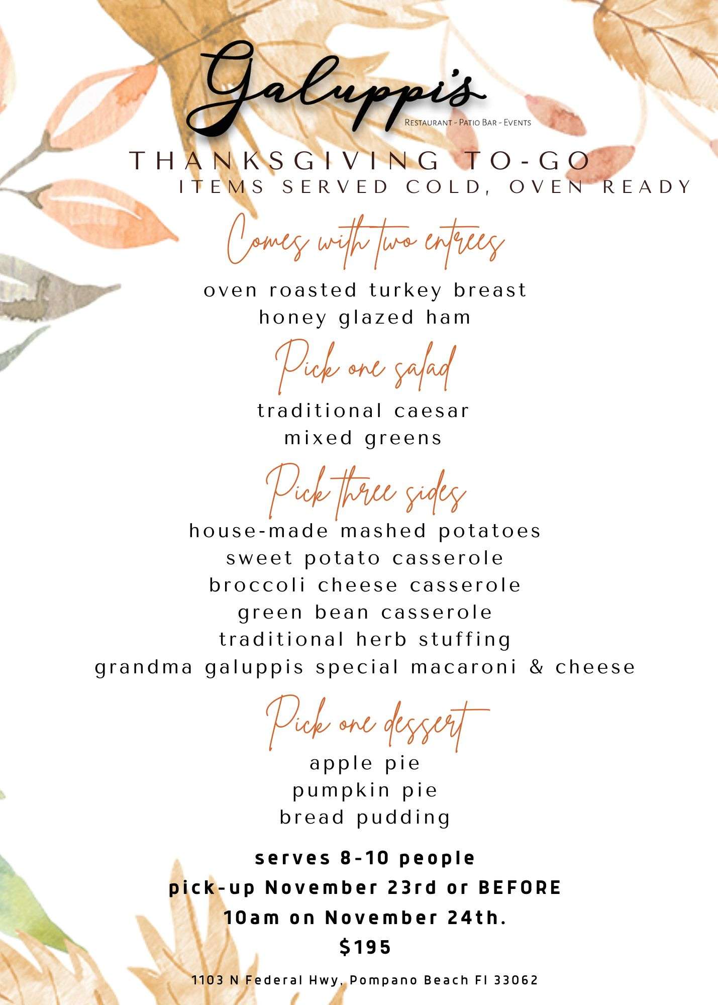 Thanksgiving dinner to-go