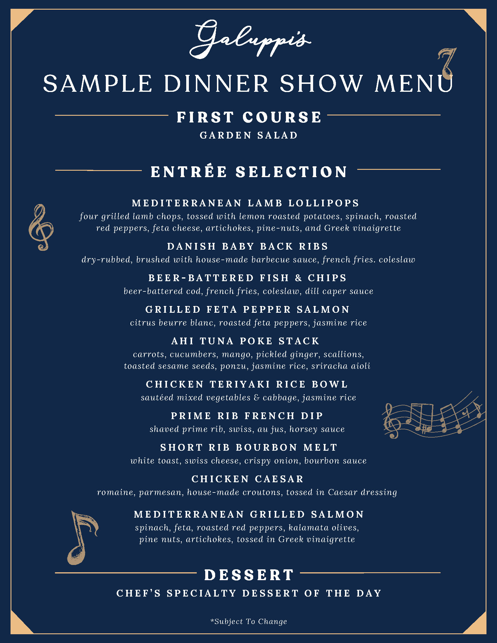 Dinner Show Menu